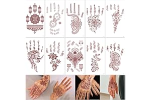 FUNTATTOO 10 Sheets Brown Henna Tattoo Kit, Lace Fake Tattoos Semi Permanent Tattoo Stickers Waterproof Henna Tattoo Stickers for Women Wedding Party Festival Tattoos Decorations(Henna Tattoo) 620