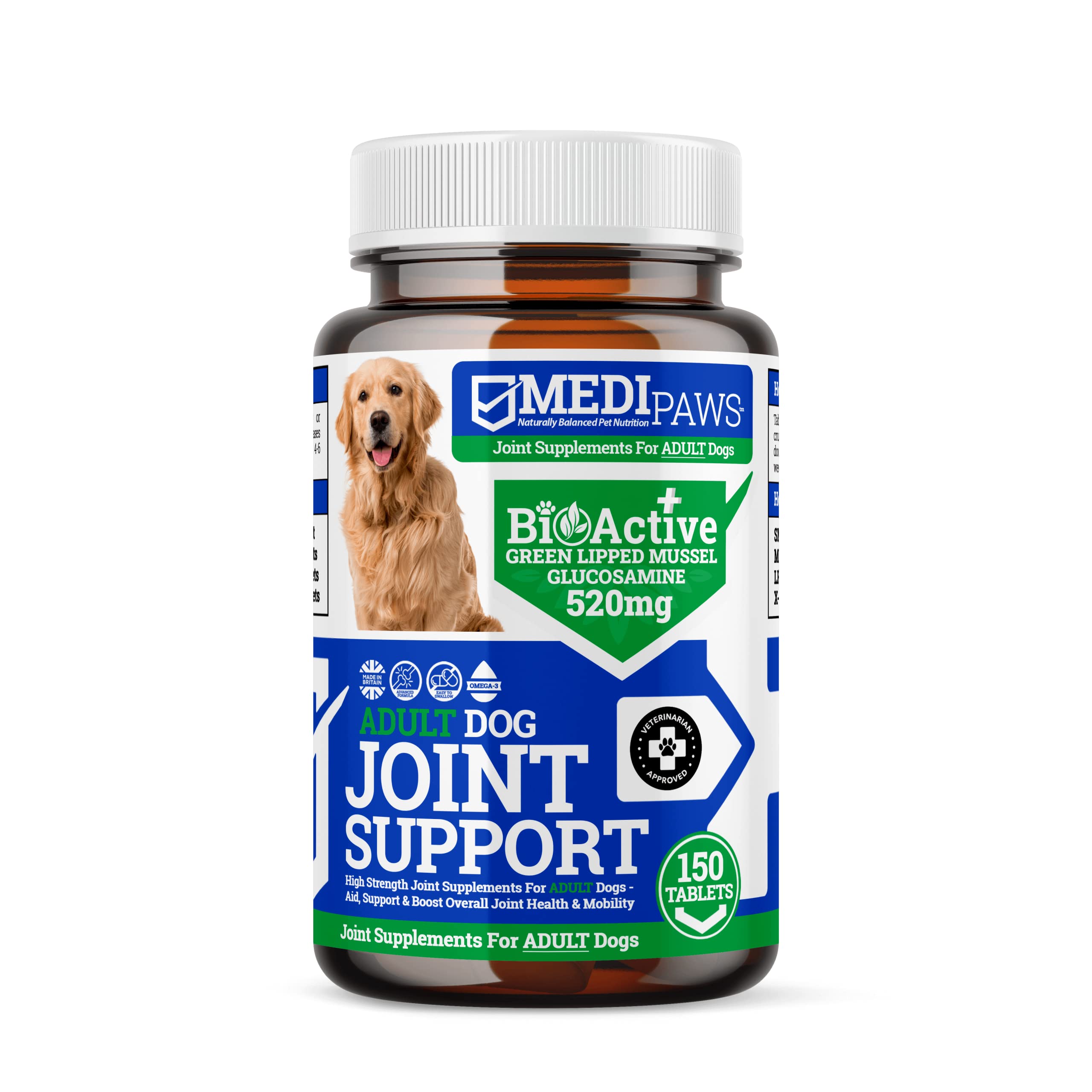 MediPaws Hip and Joint Tablets For Adult Dogs With Peanut Butter | 150x Joint Supplement For Dogs | High Strength Joint Supplement for Senior Dogs, with Glucosamine, Chondroitin, Green Lipped Mussel