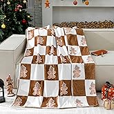 Tingjoo Christmas Gingerbread Man Throw Blanket Double Sided Xmas Fuzzy Blanket Brown White Cozy Soft Flannel Decor for Home Bed Sofa Couch Chair Xmas Gifts, 60 x 50 Inch (White Brown, Gingerbread)