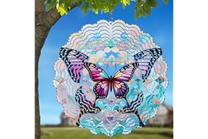 TEPAKEN Metal Wind Spinners for Outdoor,Birthday Gifts for Women Mom Grandma, 12 Inch Purple Butterfly Wind Spinner, Kinetic Sculpture Garden Decor for Ornament Gifts