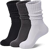 Toetally Womens Slouch Crew Socks Cozy Cotton Retro Ribbed Calf Scrunch Boot Socks for Casual Athletic 3 Pairs
