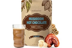 QIN SHAN TANG Mushroom Hot Chocolate Mix, Cacao Powder, 10 Mushrooms | Lion's Mane, Reishi, Chaga, L-Theanine | Coffee Alternative for Calm Sleep, Mood Enhancement, Sugar Free, 8.45 Oz