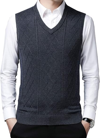 Amazon Ktwolen ニットベスト ニットチョッキ ベスト シンプル 暖かい カジュアル ビジネス メンズ Vネック 春秋冬 セーター トップス 大人 オフィス ウール ベスト 通販