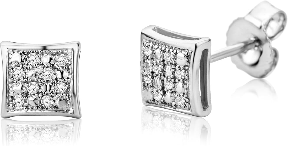 Miore 9ct White Gold Square Diamond Stud Earrings Sa966e Amazon
