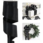 HUIHUANG Black Satin Wired Ribbon 2-1/2 inch Double-Faced Satin Wire Edge Ribbon for Wreaths, Bows Making, Gift Wrapping, Holiday Home Decor, Crafts, Holiday Tree Bows-Continous 10 Yards