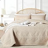 akkialla Twin Size Quilt Bedding Set,Beige Lightweight Microfiber Soft Bedspreads,Modern Style Geoetric Pattern Coverlet Set for All Seasons,2 Piece(1 Quilt,1Pillow Sham)