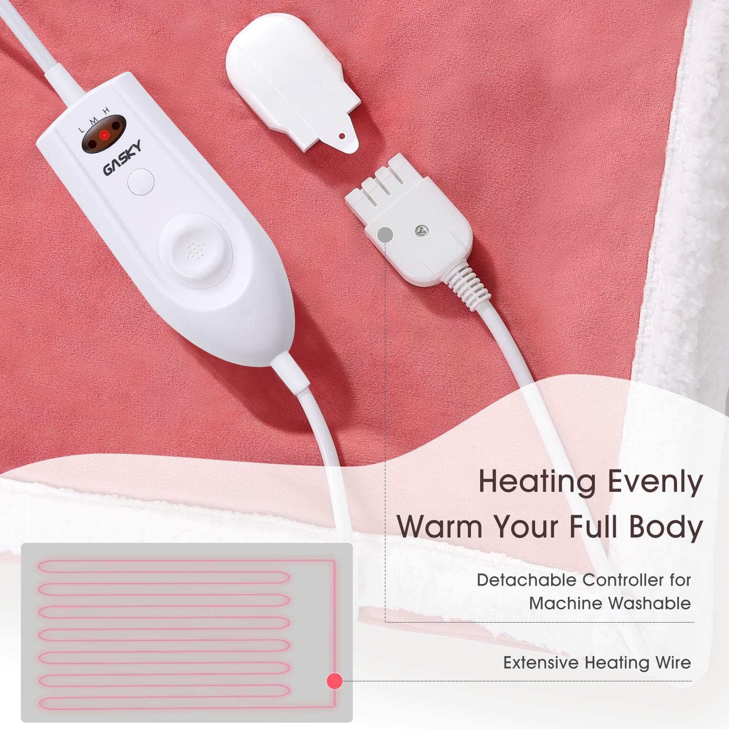 Heated Blanket Electric Throws Lightweight Soft Double-Layer Plush Blanket, 3 Heat Settings, Fast Heating, 2H Auto Off, 50" x 60" Pink, Travel Home Office Use, Machine Washable: Kitchen & Dining