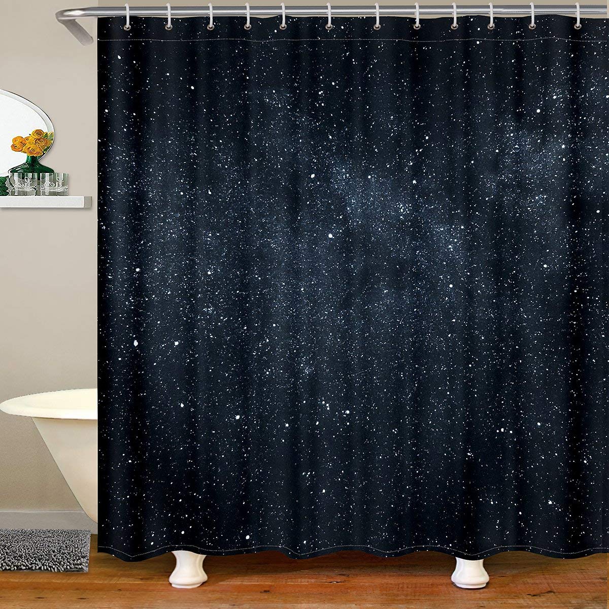 Loussiesd Glitter Galaxy Bathroom Shower Curtain Outer Space Themed Shower Curtain Starry Sky Bath Curtain for Stalls Bathtubs Decor Universe Planet Print Black Waterproof Curtain 180x200cm