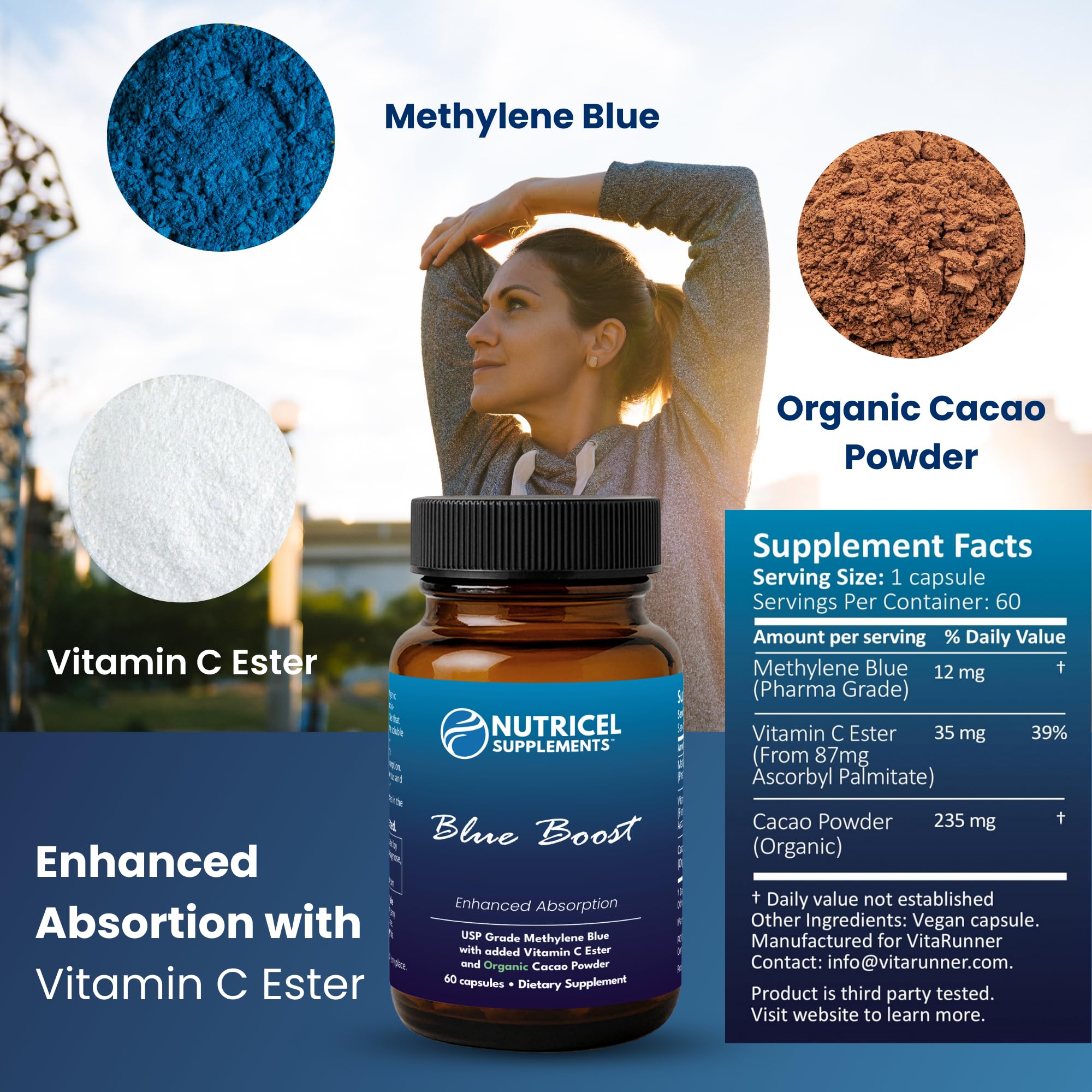 Methylene Blue Capsules 10mg - Pharmaceutical Grade Supplement - Trusted Made in America Brand - (USP Reference Compliant) with Vitamin C Ester Enhanced Absorption - Third Party Tested - 180 Pills