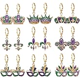 Mardi Gras Earrings for Women Glitter Mardi Gras Mask Crown Fleur De Lis Hoop Earrings Carnival Dangle Earrings Fat Tuesday Mardi Gras Parade Party Holiday Gifts