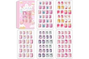 Laza 120pcs Children Nails Press On Pre-glue Full Cover Glitter Gradient Color Rainbow Sparkling Star Unicorn Shell Short False Nail Kits for Kids Teenager Girls - Legend of Unicorn