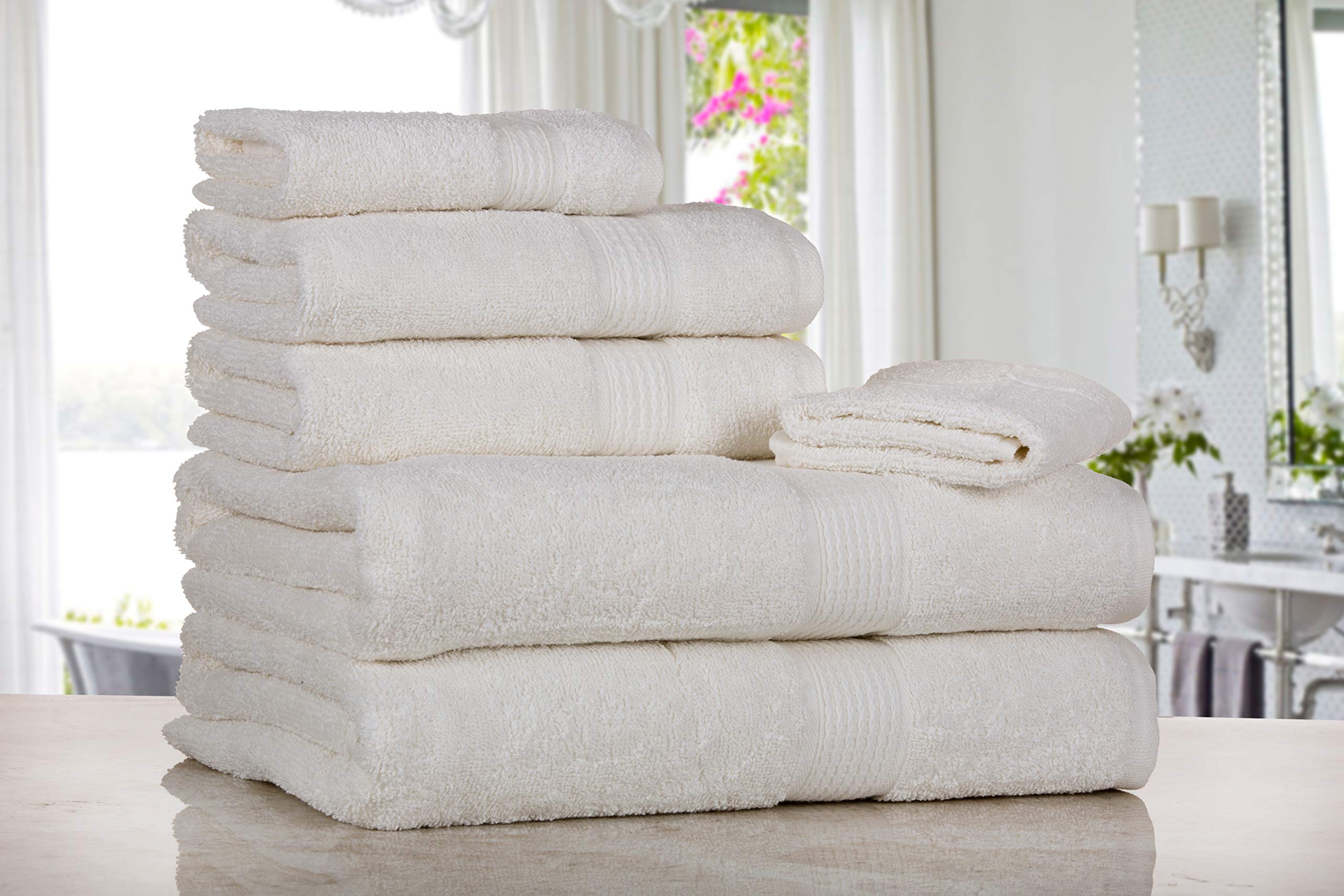 Hydro Basics FadeResistant 6Piece Cotton Towel Set, 100 Cotton Terry Bathroom Set, Soft