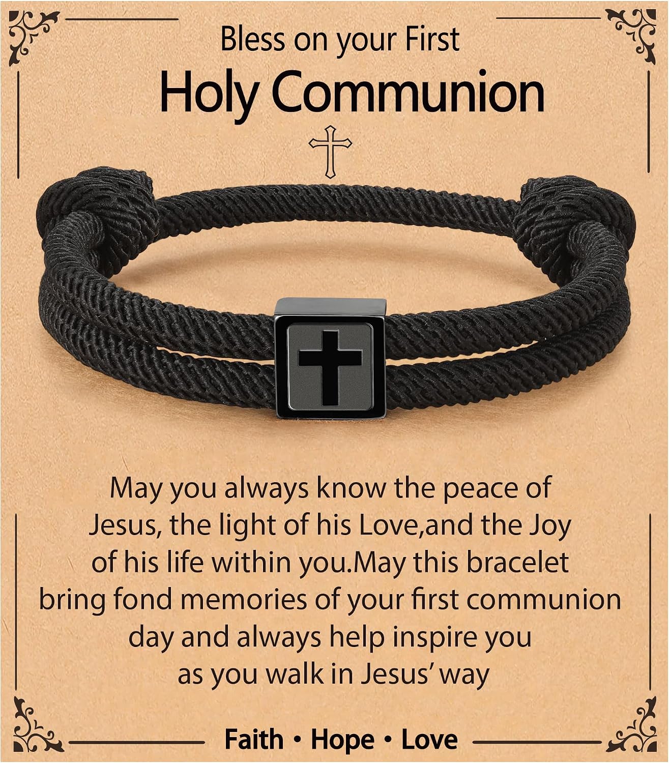 Gnamy First Communion Confirmation Baptism Gifts for Boys, Adjustable Rope Cross Bracelet Catholic Christian Religious Jewelry Gifts