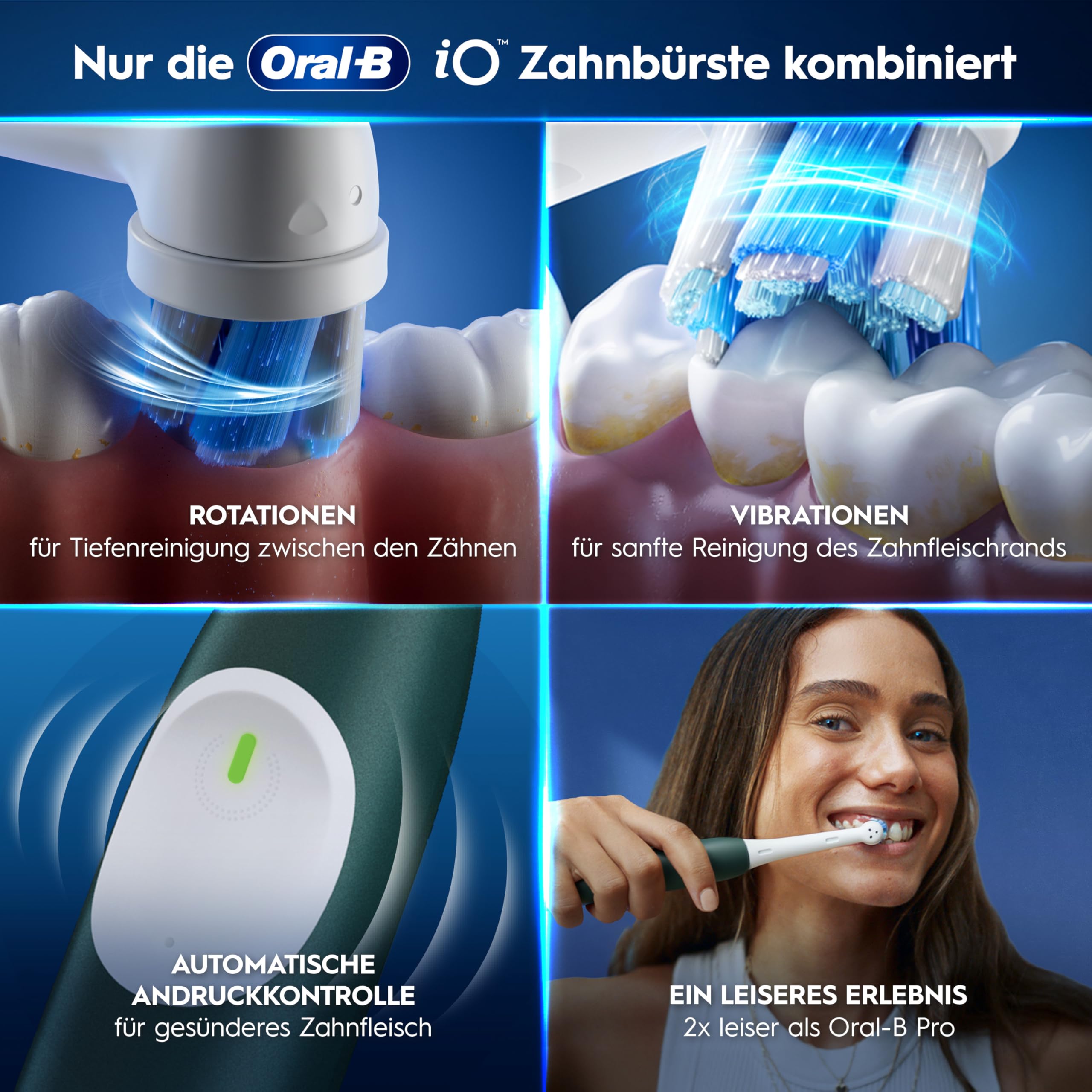 Oral-B iO Series 2 Elektrische Zahnbürste — Electric Toothbrush, Inkl. 1 Aufsteckbürste, Reise-Etui — 3 Putzmodi für Zahnpflege, GUT GETESTET (2,2) von STIFTUNG WARENTEST, Designed by Braun, Grün 6