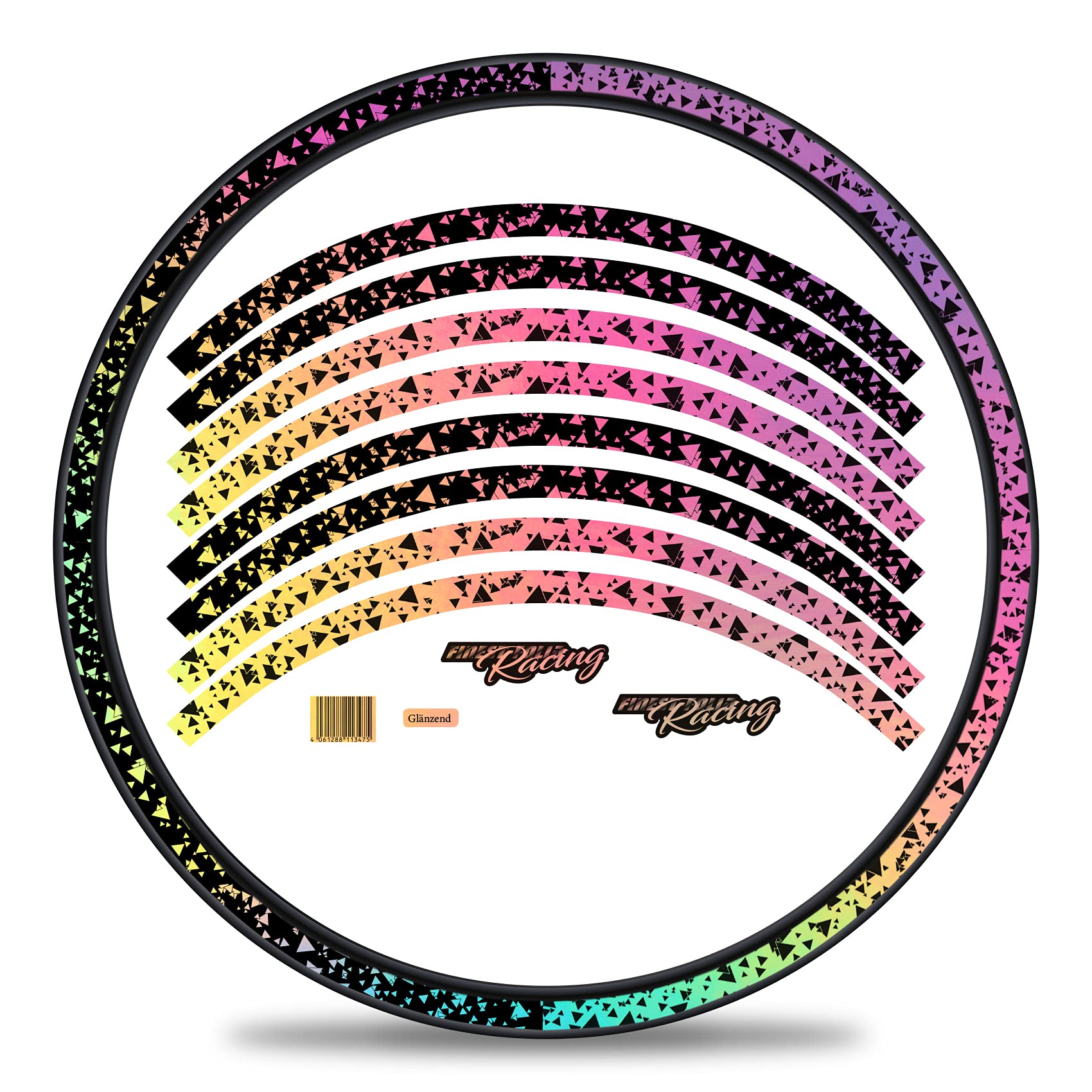 Finest Folia Set of 16 Wheel Rim Stickers for Bicycle Rims in 2 Face Design Complete Set for 27 Inch 29 Inch for Road Bike Mountain Bike MTB Wheel RX030 (Hologram Silver, Shine) — image 1