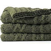 Battilo Olive Green Throw Blanket for Couch, Chunky Cable Knit Blanket, Woven Soft Cozy Chenille Throw Blanket for Bed, Sofa, Chair, Living Room, 51"x67"