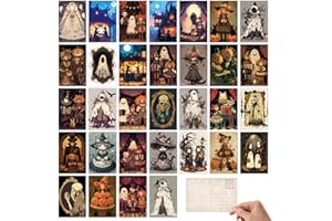 Tlenpo 32 Pcs Vintage Happy Halloween Postcards, 4 x 6 Cute Greeting Cards Witch Ghost Skull Postcards, Halloween Party Gift Supplies Holiday Postcard for Family and Friends