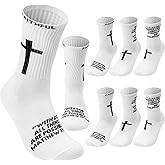R HORSE 8 Pairs Cross Soccer Socks for Men Women, Anti Slip Cotton Football Religious Soccer Sock with Bible Verse Sport Gift