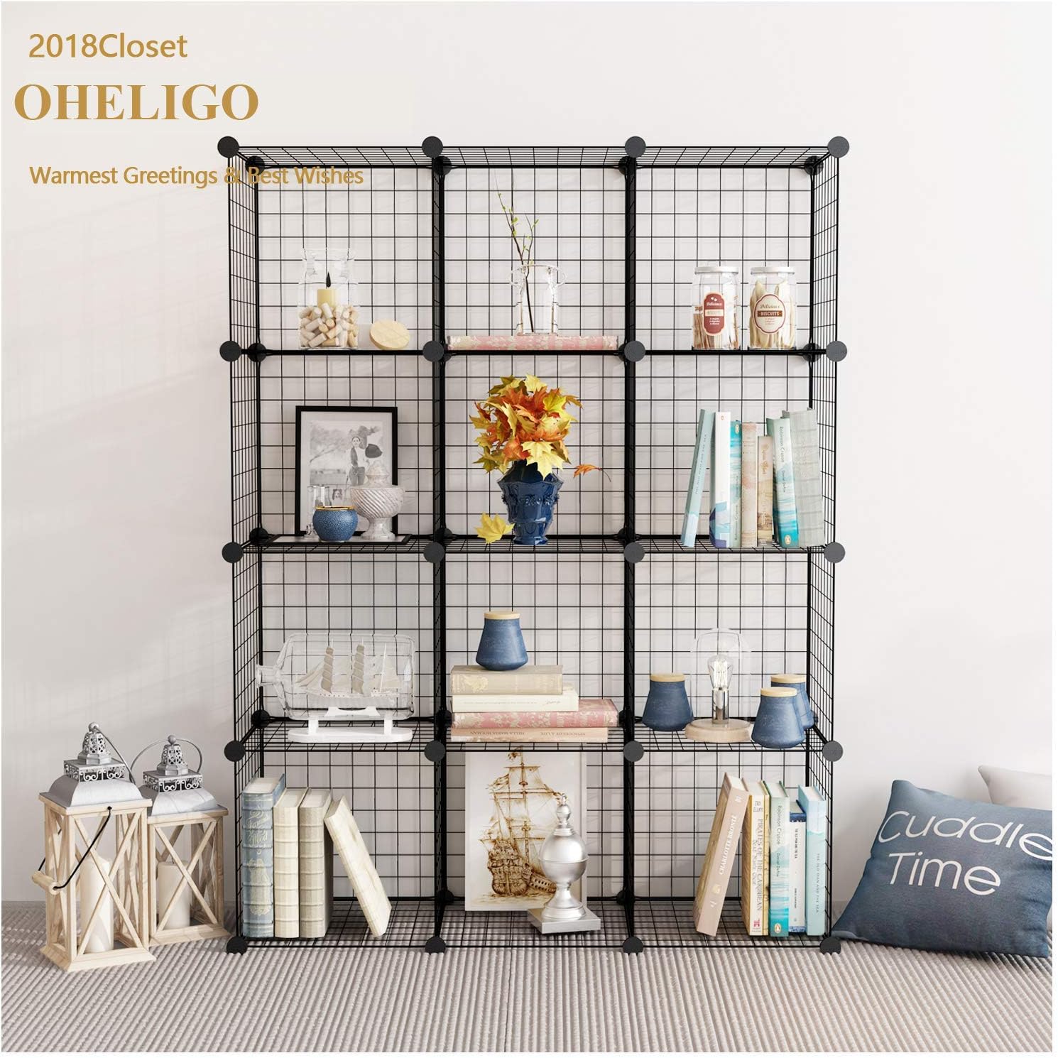 Oheligo Wardrobe Cabinet Storage Organizer - 12 Wire Cubes Cupboard for Clothes - Bedroom Closet Living Room Shelf Rack