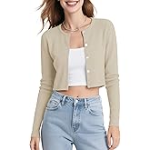 Urban CoCo Women's Long Sleeve Button Up Cropped Cardigan Sweaters for Women Crew Neck Short Bolero Shrug for Dresses