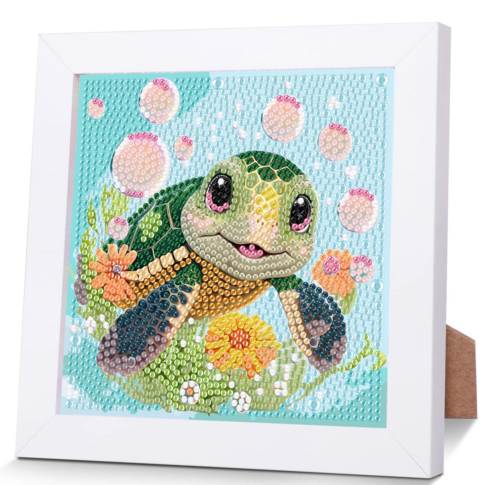 Sea Turtle Diamond Painting Kits for Kids with Wooden Frame, 5D Diamond Art Kits for Kids, Animal Gem Painting Easy Kit, Full Drill Art Kit Crafts Sets for Girl Boy Children Ages 6-7-8-9-12 (7x7 inch)