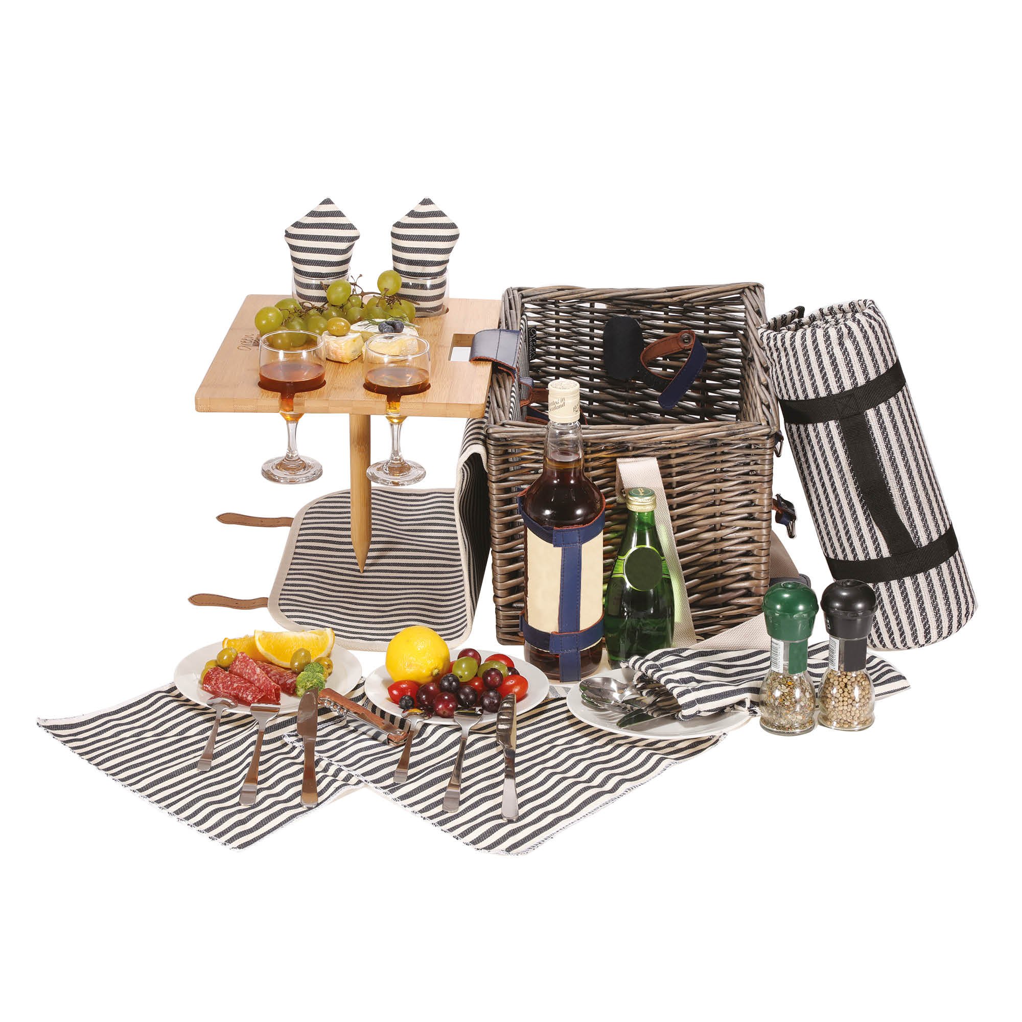 Picnic Basket Set Removable Bamboo Table Cotton Canvas Top Cover [4