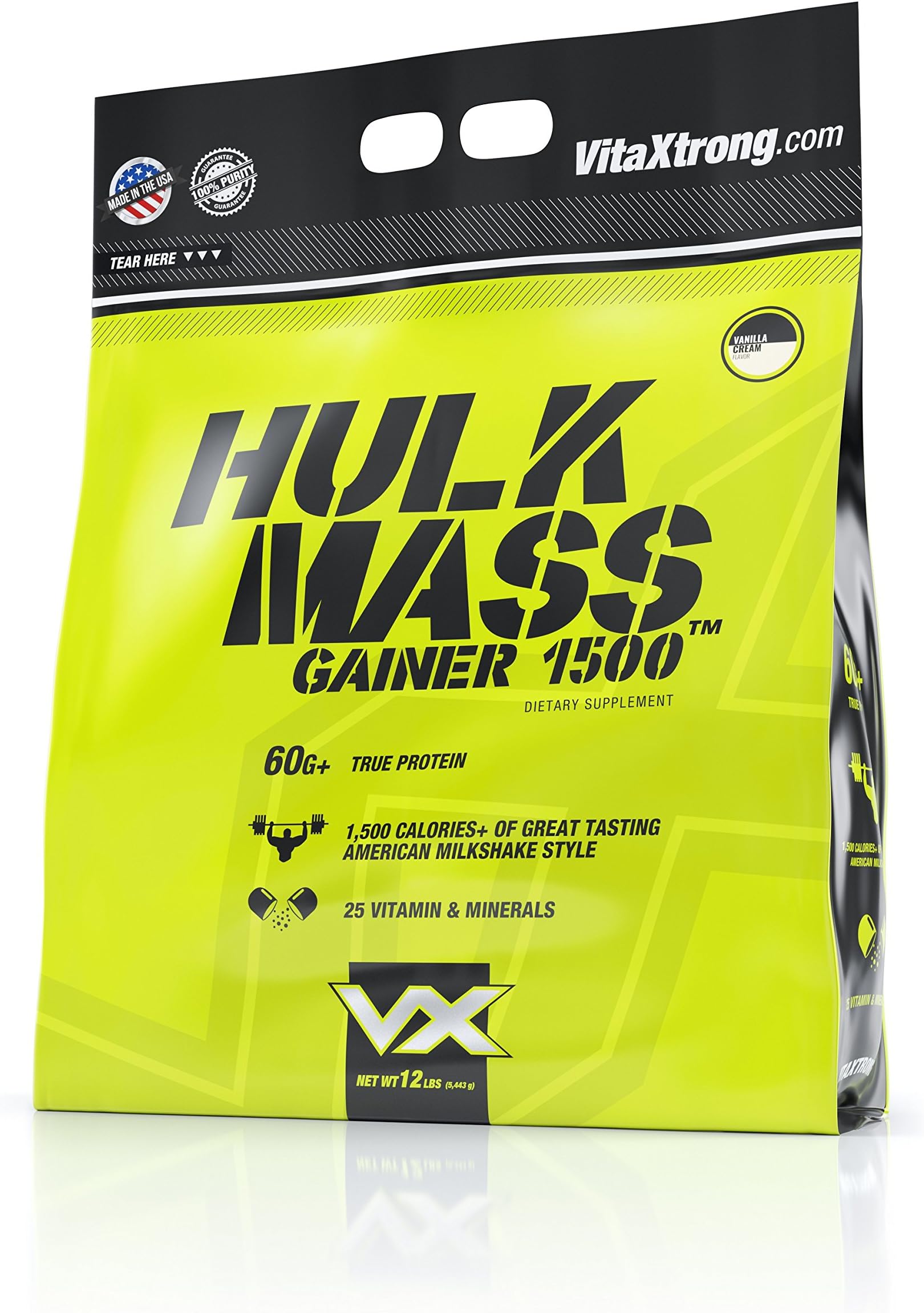 VitaXtrong Hulk Mass Gainer Protein Powder | 60g of Protein & Over 1500 Calories! | High Calorie Weight Gainer Protein Shake | Increase Size, Build Strength & Recover Faster - (Vanilla Cream, 12 Lbs)