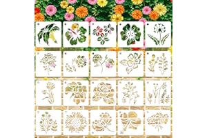 RESFLYAR 20 PCS 3 Inch Flower Stencils, Large Flower Plant Reusable Plastic Templates for Painting on Wood, Sunflower Rose Stencils Set for Rock Wood Canvas Drawing Art Fabric Tile Home DIY Craft Decoration