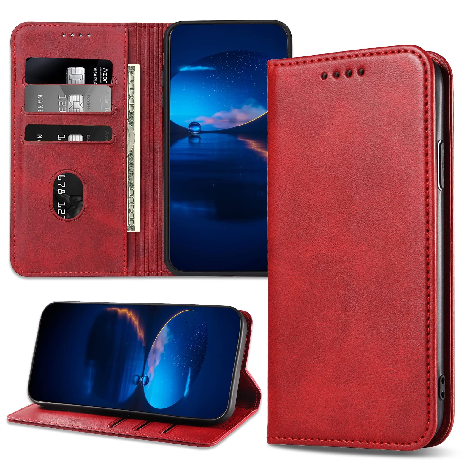 DENDICO Case for Honor X7A, Classic PU Leather Magnetic Wallet Case, Flip Folio Protective Phone Cover Compatible with Honor X7A, Red