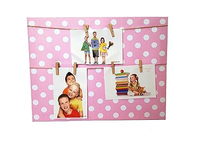 Latest Pink Polka Wooden Photo Frame With Clips For Girls Baby Latest Pink Polka Wooden Photo Frame With Clips For Girls Baby