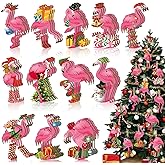 Geelin 36 Pcs Christmas Ornament for Tree Pink Flamingo Wooden Hanging Ornaments Santa Hat Flamingo Tropical Christmas Decorations for Xmas Tree Party Holiday Decor