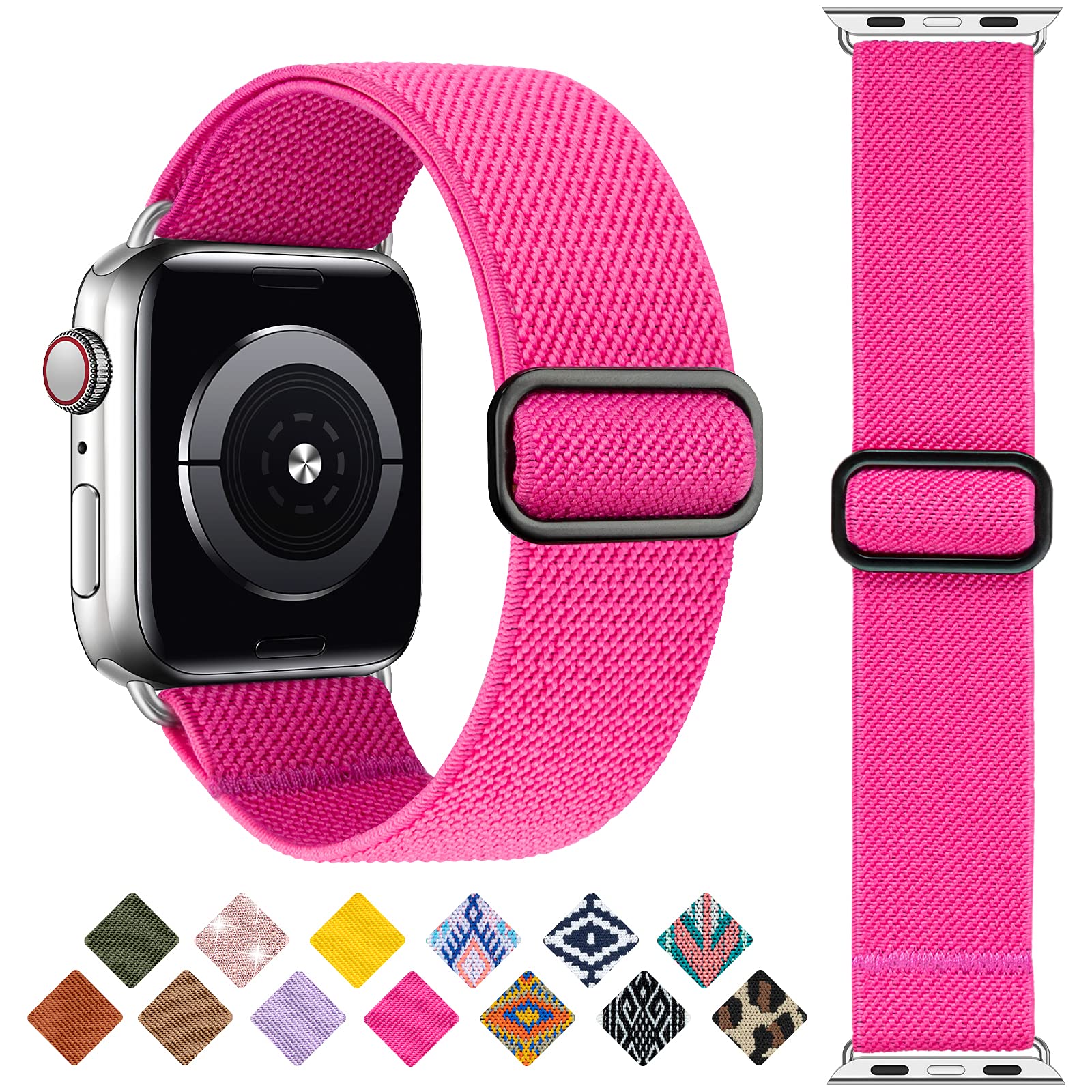 Stretchy Solo Loop Strap Compatible with Apple Watch Band 38mm 40mm 41mm 42mm 44mm 45mm 46mm 49mm,Soft Nylon Elastic Strap for iWatch Series 11 10 9 8 7 6 5 4 3 2 SE 3 2 Ultra 3 2 Twill-Hot Pink