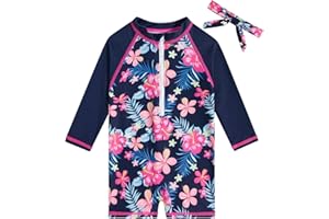 TUPOMAS Toddler Baby Girls Swimsuit Long Sleeve Bathing Suit UPF 50+ Rash Guard One Piece Zipper Swimwear 6 Months-4 Years