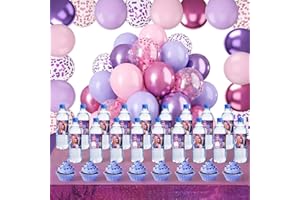 47pcs Idol Group Theme Party Decorations Set, Purple Balloon Kit with Holographic Laser Tablecloth & Water Bottle Stickers fo
