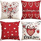 Artscope Valentine's Day Love You Throw Pillow Covers 18x18 Inch Set of 4, Valentine Wedding Red Love Heart Decoration Pillow Cases for Home Sofa Couch
