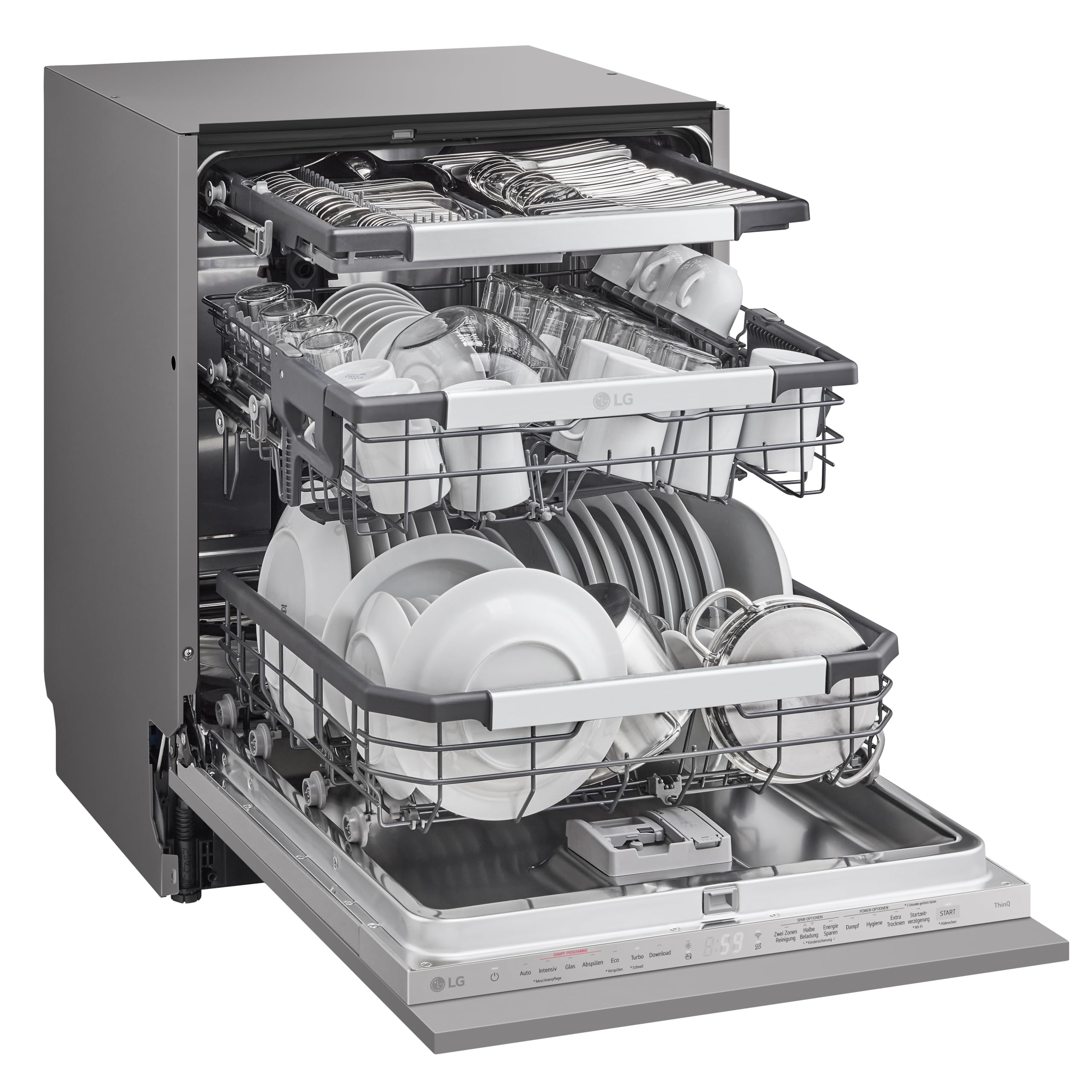 LG DB476TXS Geschirrspüler, 43 dB, Energieklasse A, Dampf, ThinQ, Silber 8