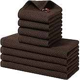 Homaxy 100% Cotton Kitchen Towels and Dishcloths Set, 12 x 12 Inches and 13 x 28 Inches, Set of 8 Bulk Kitchen Towels Set, Ultra Soft Absorbent Dish Cloths for Washing Dishes, Dark Brown