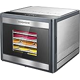 VIVOHOME Food Dehydrator Machine, 6 Trays Dehydrator for Jerky, Fruits, Meat, Stainless Steel Electric Food Dryer with 48H Ti