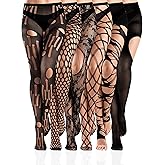 Fourluoo 6 Pairs Women Fishnet Thigh High Stockings Lace Tights Spider Web Fishnets Leggings Mesh Pantyhose