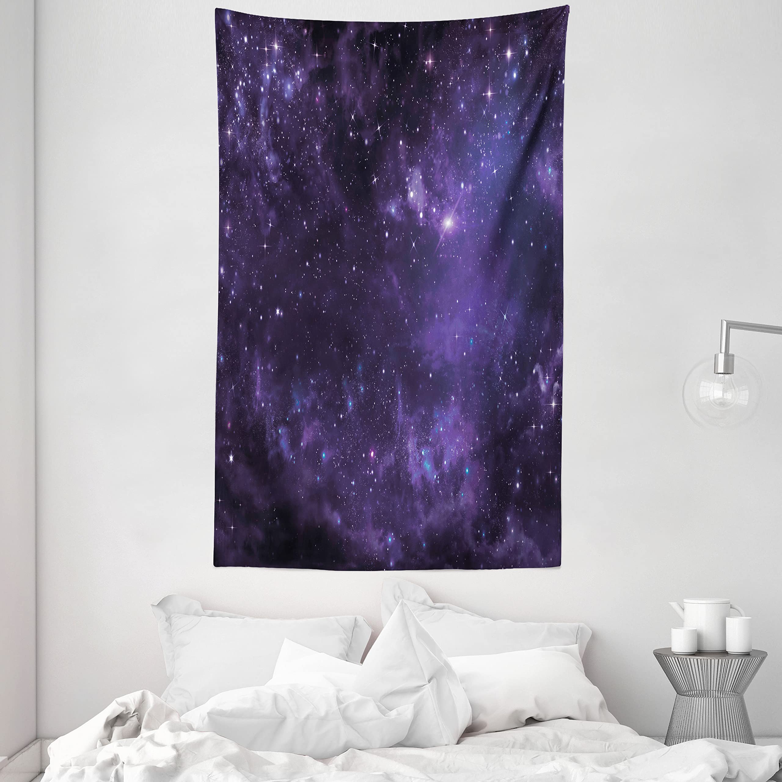 ABAKUHAUS Galaxy Tapestry, Celestial Stars in Night Sky Stardust in Clouds Fantasy World of Space, Fabric Wall Hanging Decor for Bedroom Living Room Dorm, 54 W X 90 L, Black Navy Blue