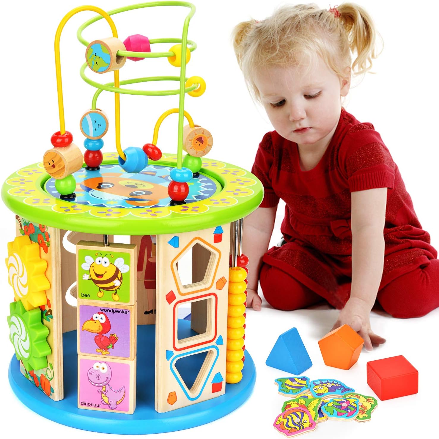 Victostar Wooden Activity Cube Toys 10 in 1 Bead Maze Educational Toy Activity Center for Age 3+ Boys and Girls Toddlers Gift