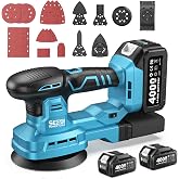 6-in-1 Muti-Sander 5&rdquo; Random Orbit Sander Cordless, 2Pcs Batteries, 6 Speed | Seesii VERSATILE 6-IN-1 SANDER:12,000 OPM, two 4000mAh batteries, 18 sanding discs for orbital, sheet, detail and polishing.