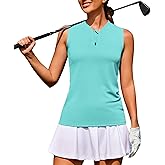 COOrun Women Golf Sports Shirts Sleeveless Athletic Polo Shirt Collarless Active Tank Tops with Zipper