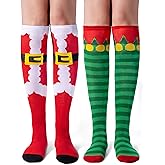 Giggling Getup 2 PCS Christmas Knee High Socks for Women, Winter Novelty Socks for Christmas Holiday, Birthday Gifts