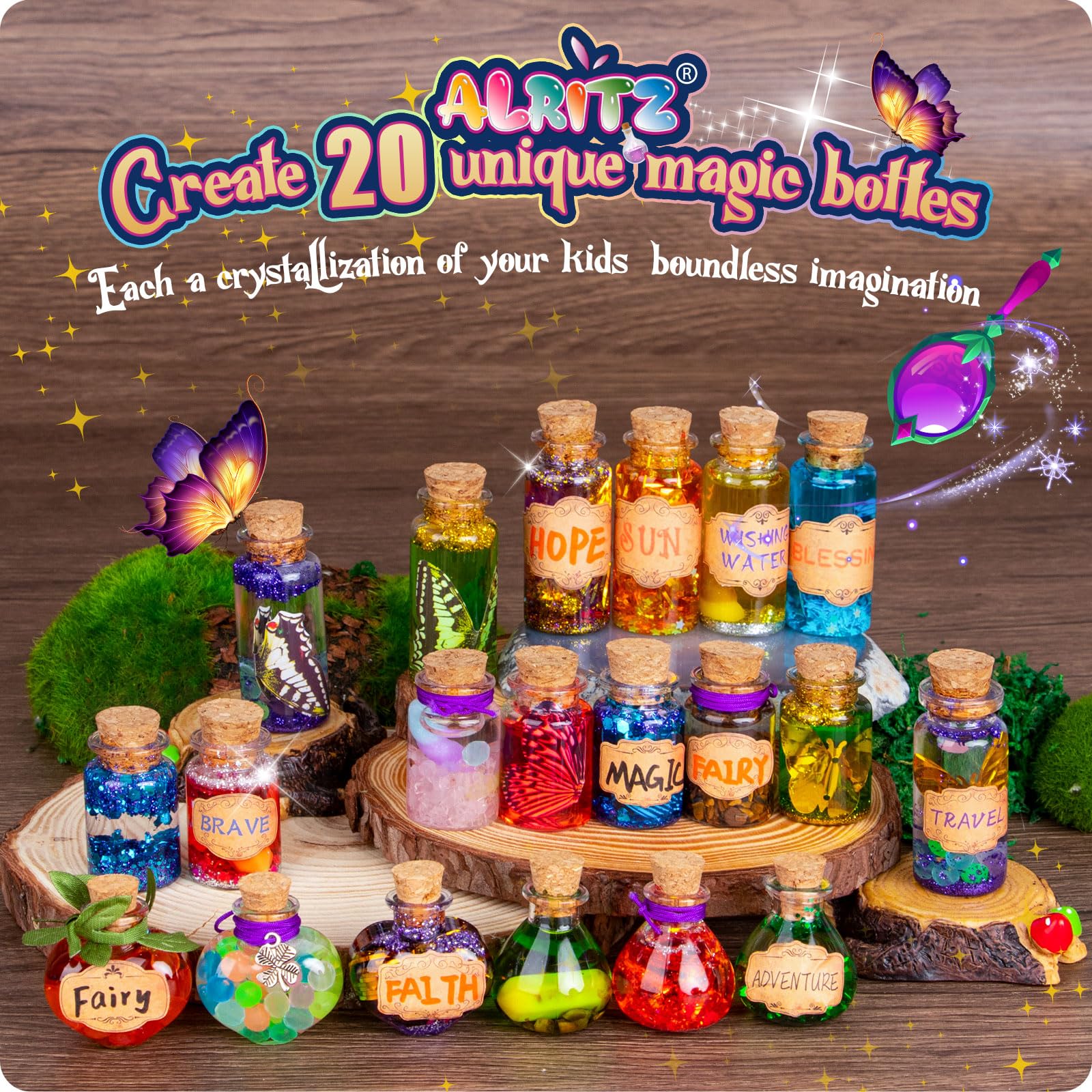 Alritz Fairy Potions Kit, Magic Mix Kit 20 Bottles, Christmas Gifts Decorations Ornaments Garden Crafts Birthday Gifts Toys for Girls and Boys 6 7 8 9 10 11 12+Years Old Families Party Indoor Outdoor