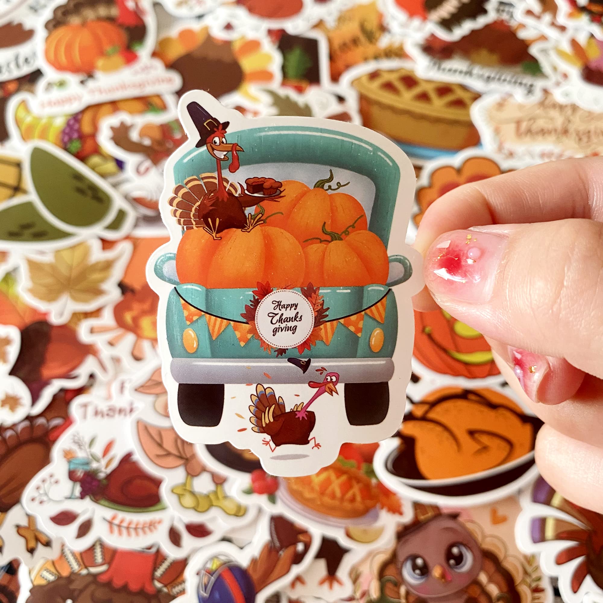 AOWDIAO Thanksgiving Stickers 200 Pcs Cute Thanksgiving Vinyl Stickers for Water Bottles Envelopes Scrapbooking Crafts Funny Fall Hoilday Stickers for Kids Teens Adults