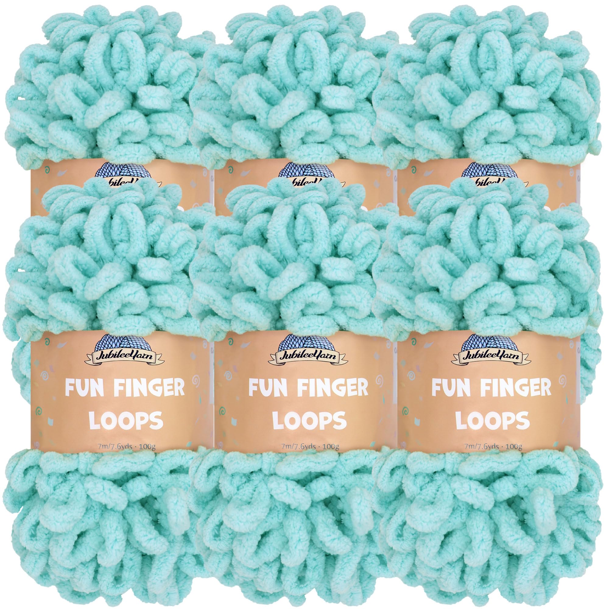 JubileeYarn Fun Finger Loops Yarn - Polyester Jumbo Weight Loop Yarn - 100g/Skein - Blue - 6 Skeins — image 1