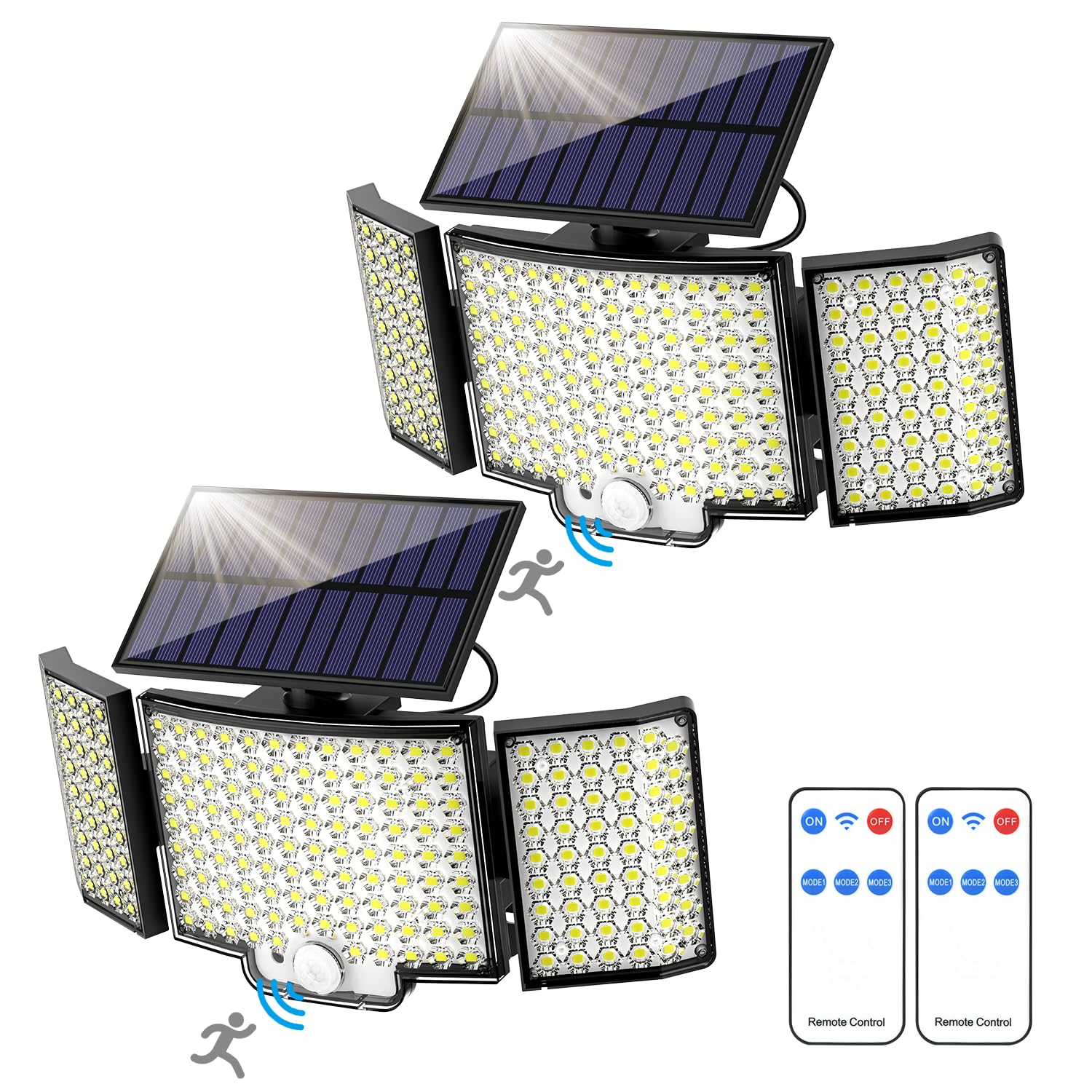 Outdoor Solar Lights, 212 LED Solar Motion Sensor Security Lights 270° Wide Lighting Angle 3 Modes Solar Powered IP65 Waterproof Flood Wall Lampe with Remote for Garden Front Door Yard (2 Pack)