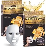 AZURE 24K Gold and Caviar Anti Aging Luxury Face Mask - Hydrating & Firming Facial Mask - Helps Reduce Wrinkles & Fine Lines with Hyaluronic Acid & Collagen - Skin Care Made in Korea - Pack of 10