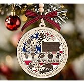 BurkeDesign Pennsylvania State Wooden Ornament - States Christmas Ornaments - Pa State - Moving to Pennsylvania Gift - First Christmas to Pa - 2 Layer Ornament Wooden 4Inch